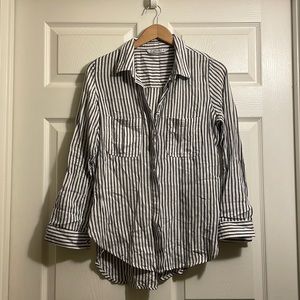 Cotton On Blue/White Striped 100% Cotton Button Down Shirt Size S